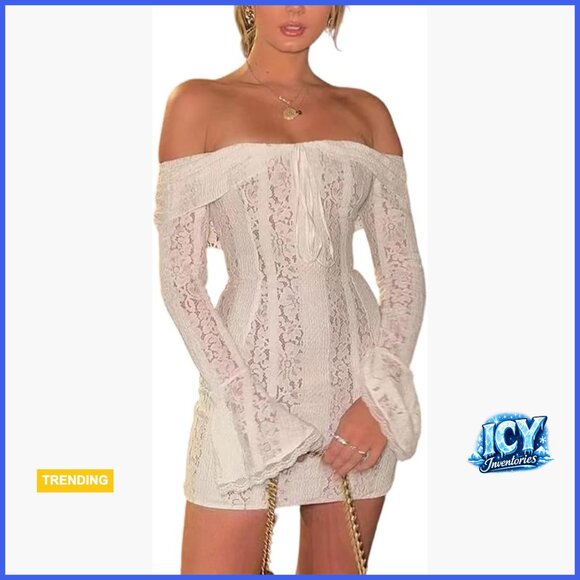 Dresses & Skirts - Off Shoulder Lace Maxi Dress Bell Sleeve Bodycon Mermaid Mesh